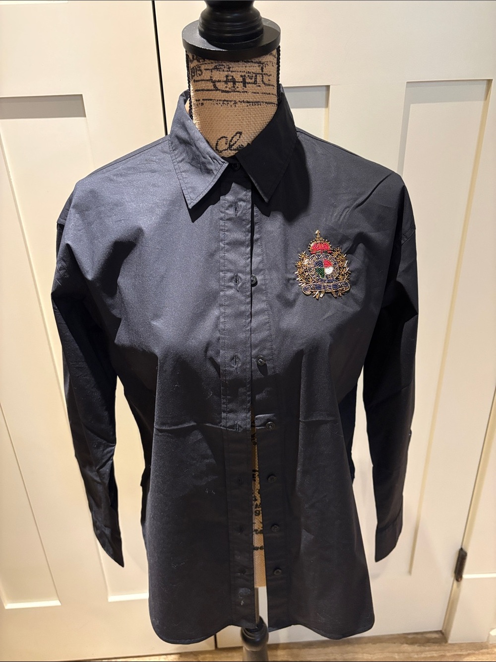 Women’s Ralph Lauren  Black Button-Up Shirt with Embroidered Crest.
